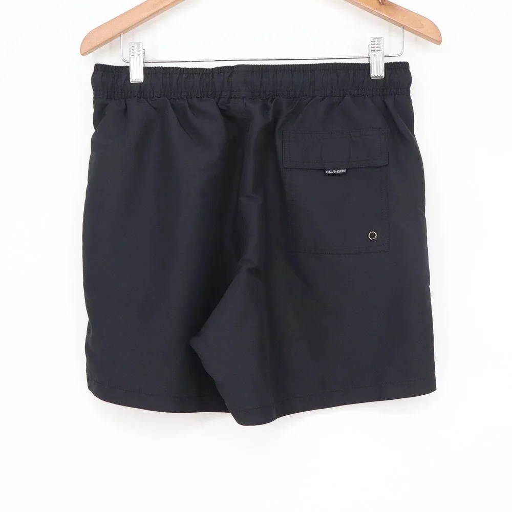 Calvin Klein Mens Swim Trunks Black Logo Side Tape Drawstring Medium